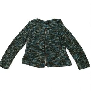 NOTATIONS Petite Textured Knit Zip Front Jacket Teal Brown Women's PM